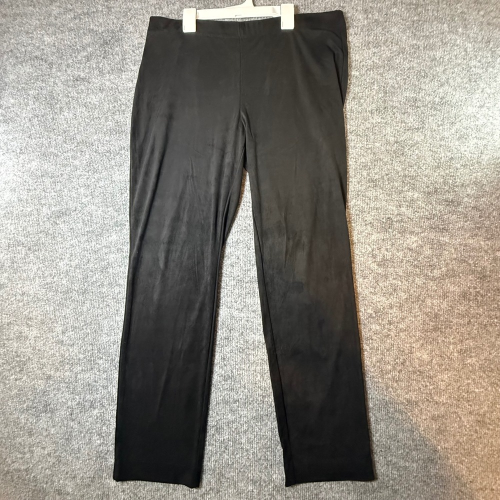 Susan Graver Graver Black Faux Suede Straight Leg Pull On Pants Petite XL P